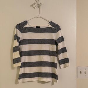 Talbots Black & White Striped Boatneck Pullover button embellishment